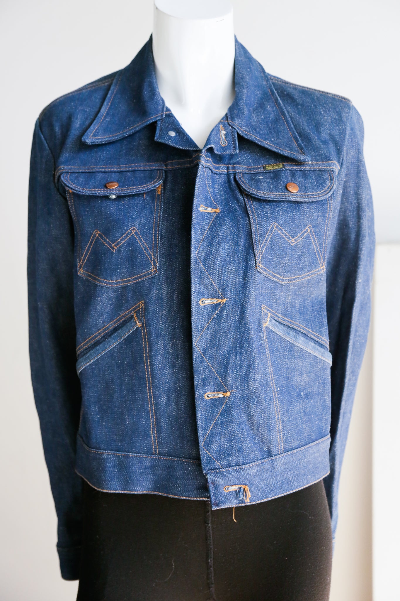 Vintage 70s Maverick Automatiks Dark Blue Wash Denim Jacket By Maverick |  Shop THRILLING