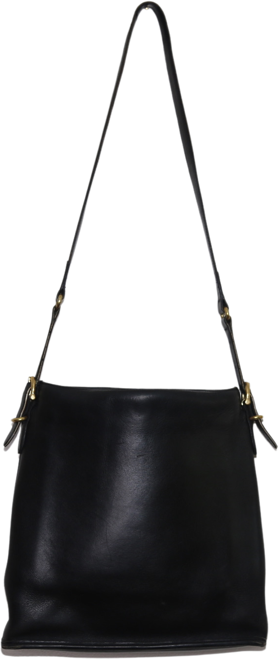 80s/90s Black Leather Coach Slim Equestrian Bucket Bag By Coach