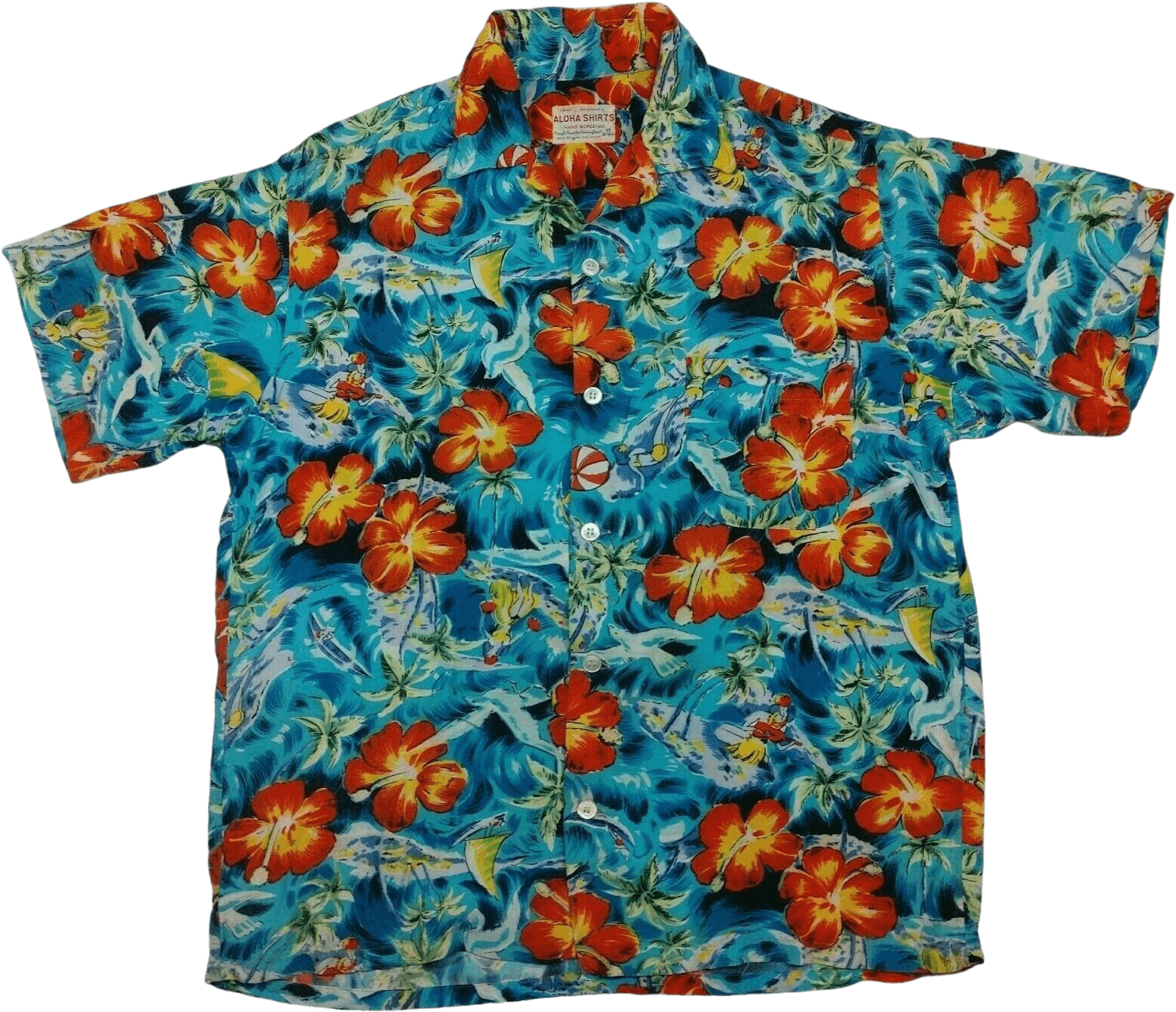 50’s 60’s Colorful Wahine Rayon Hawaiian Shirt by Aloha Shirts