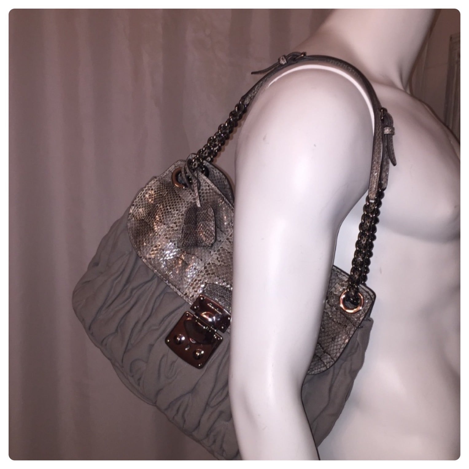 Vintage Miu Miu Gray Python/cloth Shoulderbag by Miu Miu | Shop THRILLING