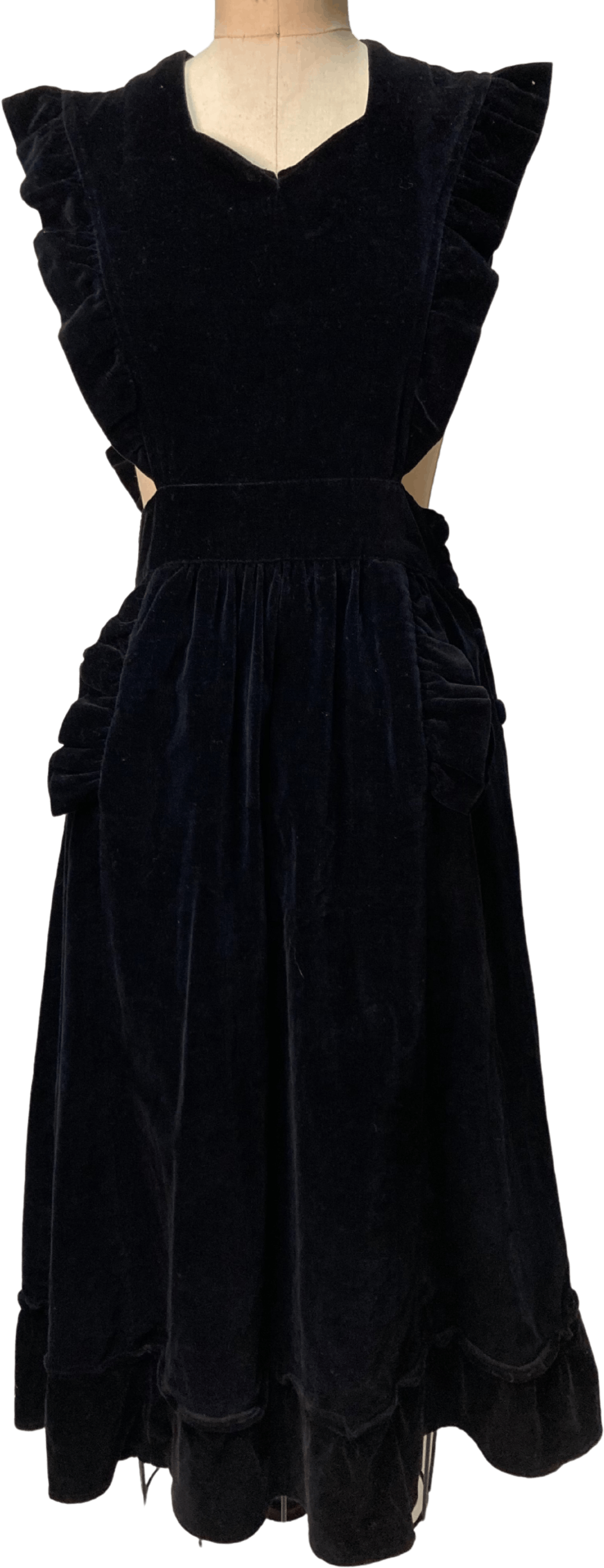 velvet apron dress with ruffles