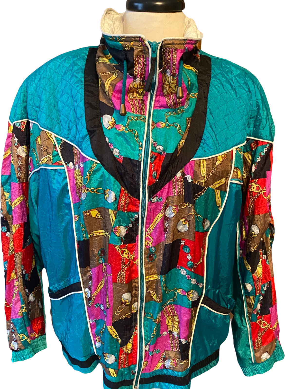 Vintage 80s/90s Colorful Retro Ski Jacket Nylon Bomber Xl By Evr