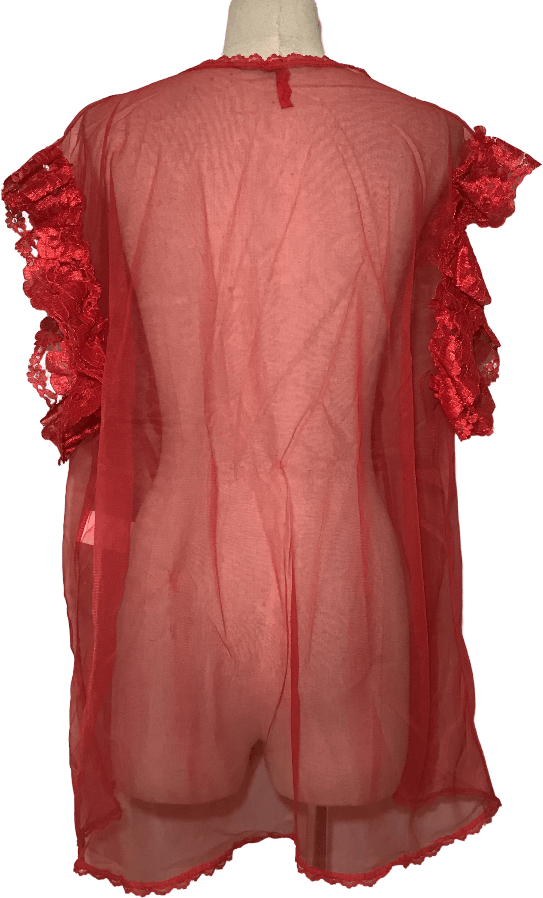 Vintage 60s70s Red Sheer Laced Lingerie Robe Shop Thrilling 3098