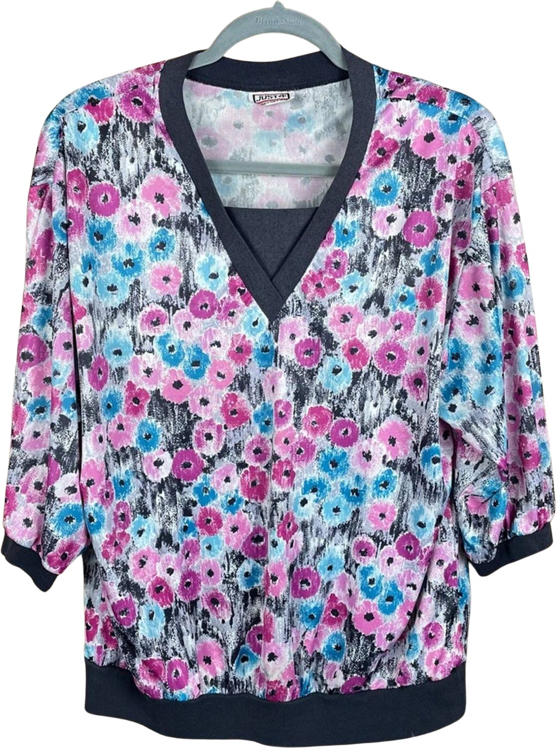 Vintage Layered Look Pink and Blue Poppy Floral Print Popover 
