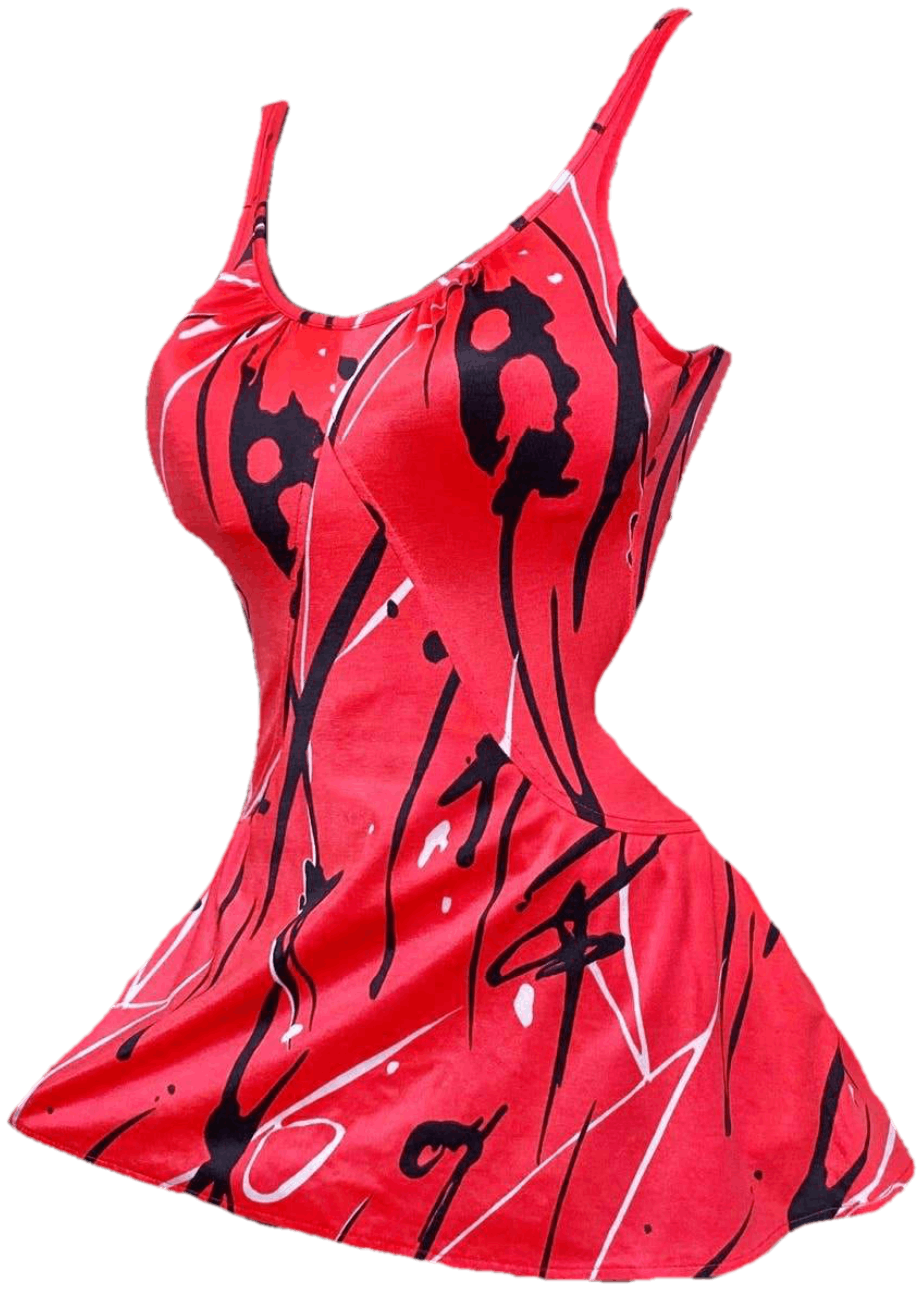 Vintage 70 S 80 S Red Abstract Print Skirt Swimsuit By Janzen Thrilling