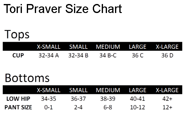 Praver Swim Size Chart