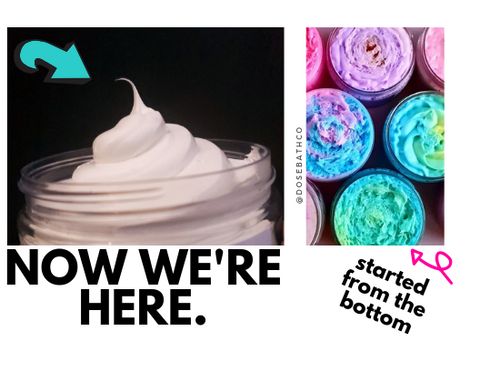 Our first edition of whipped soaps were fluffy! So fluffy, we had the worst feeling EVER when a customers arrived deflated. Mistakes are data! We learned from our mistake and now our soap is better than ever. We dare you to try it!