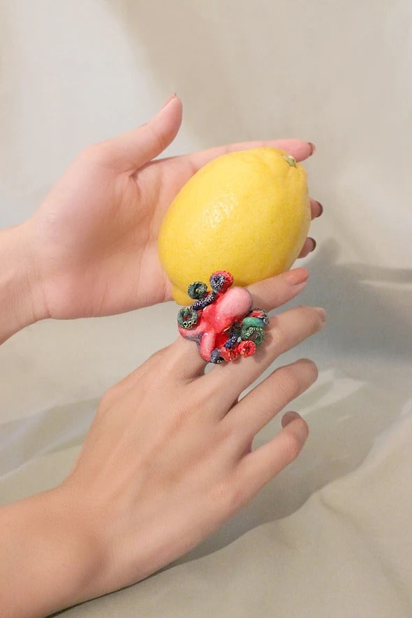 Red Octopus Ring