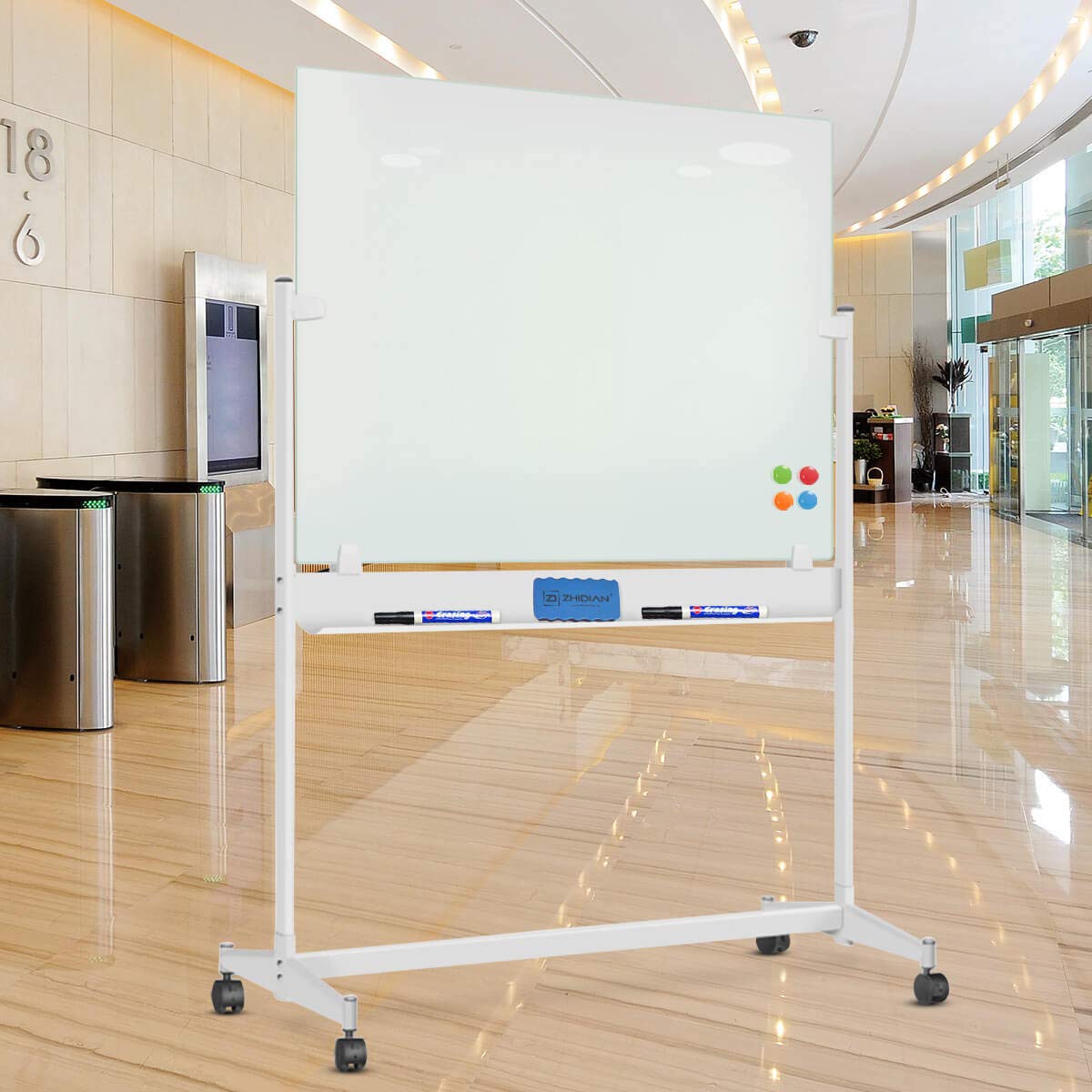 Mobile Glass Dry Erase Board With Stand Large Magnetic Whiteboard Officetopify