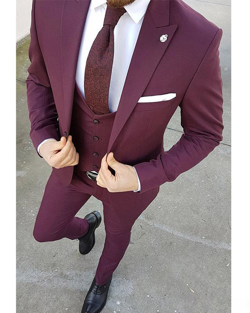 Purple Men 3 Pieces Tuxedo For Mengroomwedding Dress Suit Jacketwa Classbydress 7741