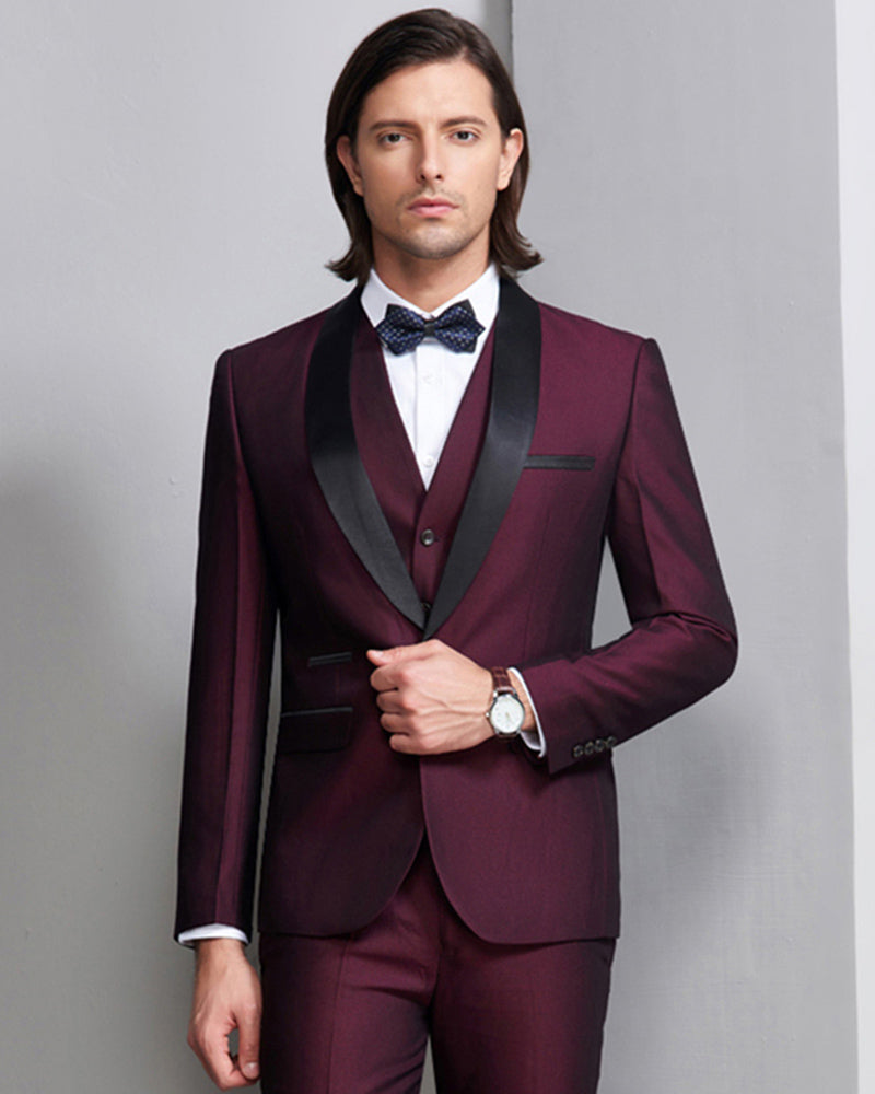 wine color suit with shoes