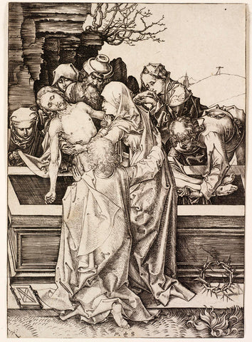 Martin Schongauer - The Entombment - engraving - Christ in the arms of his mother Mary
