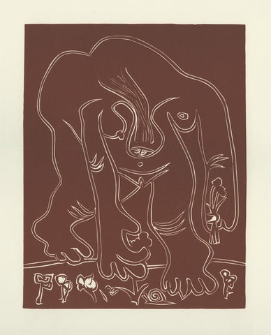 Pablo Picasso - Femme Nue Cueillant des Fleurs - color linocut reduction - first state