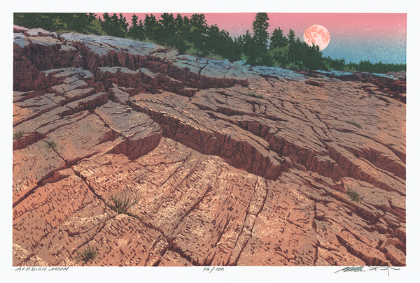  color linocut reduction - linoleum cut - William Hays - Acadian Moon - 2017