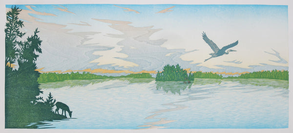 color woodcut reduction print by Nick Wrobleski - Wake Up Island