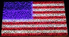 American flag with LED Christmas lights