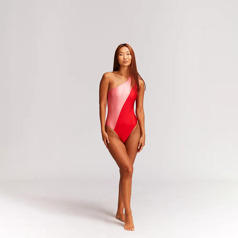 The Asymmetric One-Piece Swimsuit | Red | 2L | Lemonade Dolls