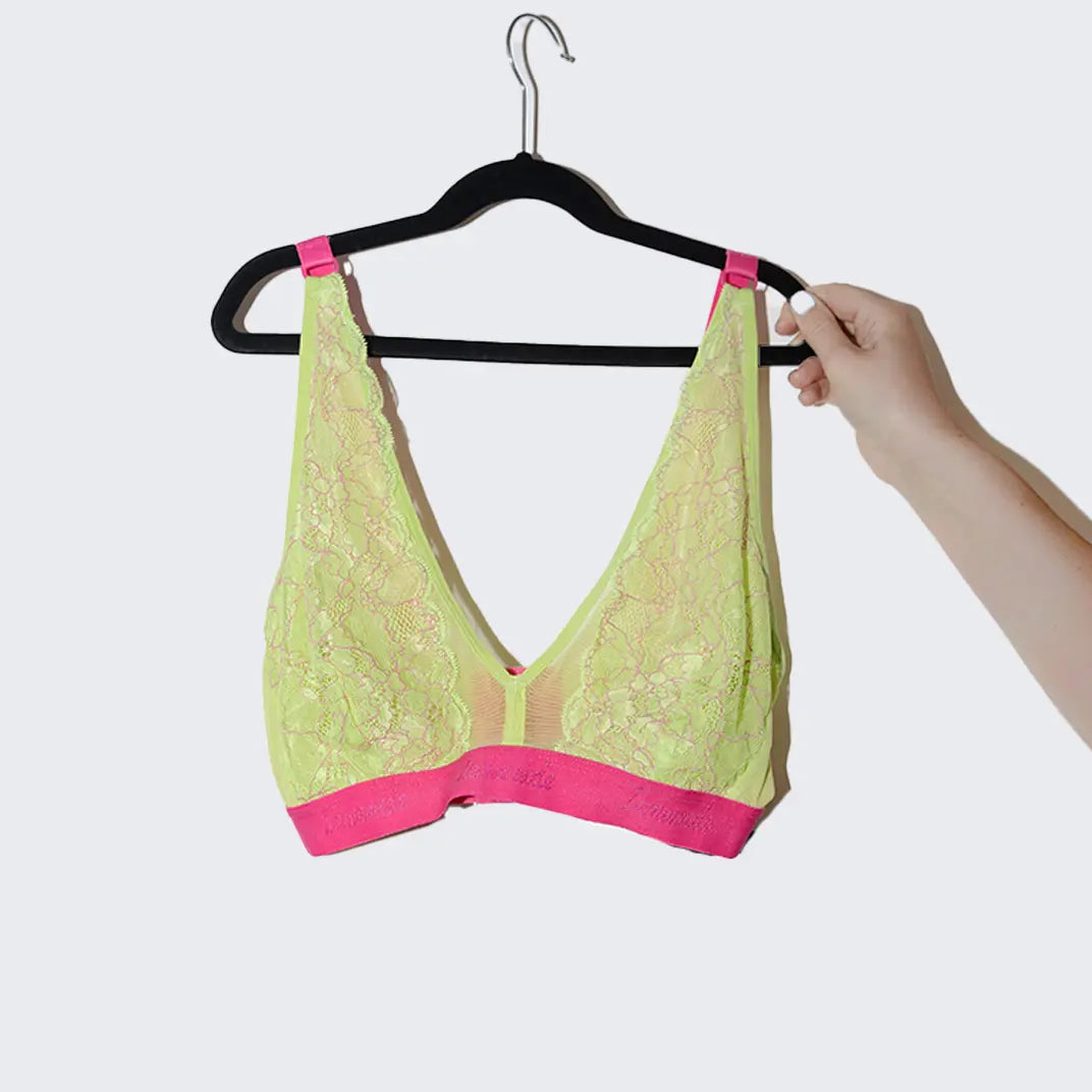 Raised Lace Wireless Bra For Fuller Bust | DD-FF | Lime | L | Lemonade Dolls