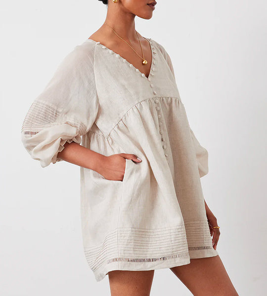 Joslin | Lillian 5.0 Linen Ramie Mini Smock Dress | Flax