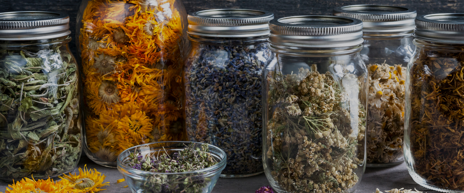 herbs in jars for use in the best herbal skin care