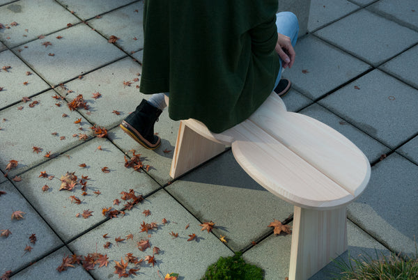 sitting on a hinoki bench