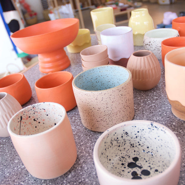 peach and coral ceramics in the color + clay pop up in portland oregon