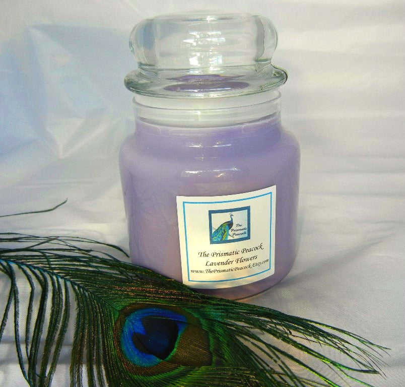 Lavender Flowers Scented Soy Candle 20oz Apothecary Jar Dome Top Lid P