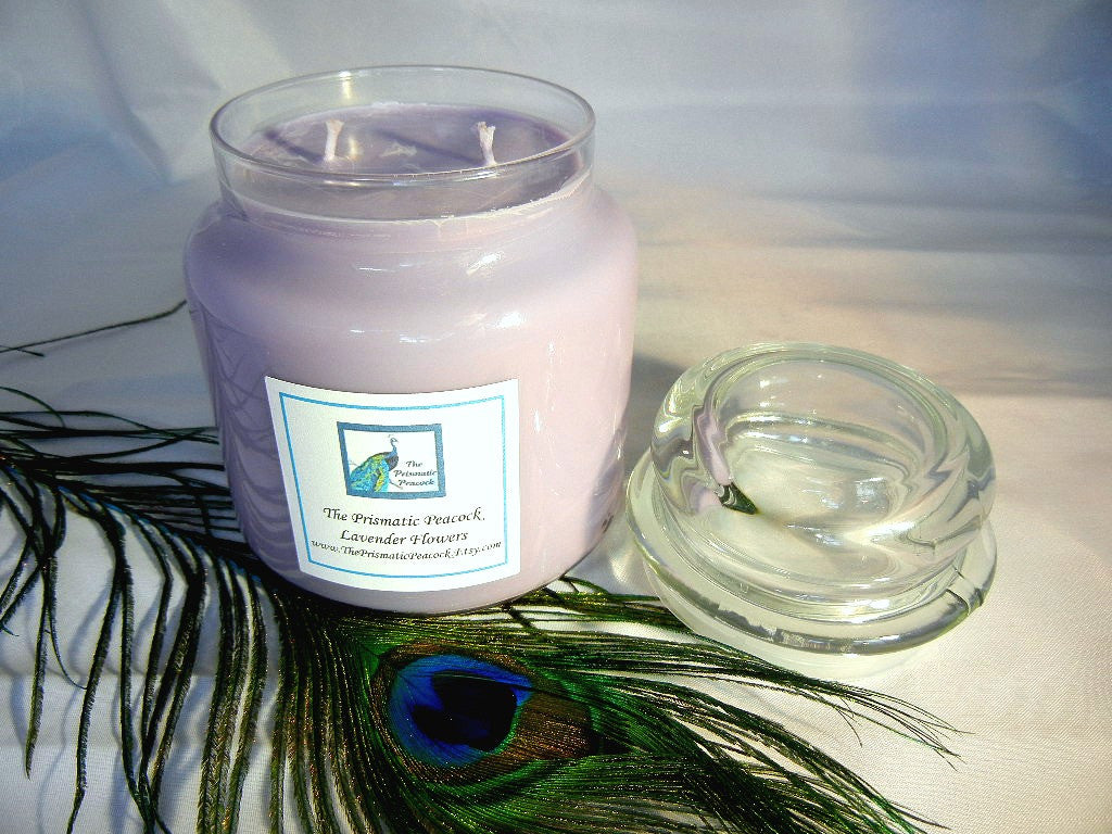 Lavender Flowers Scented Soy Candle 20oz Apothecary Jar Dome Top Lid P