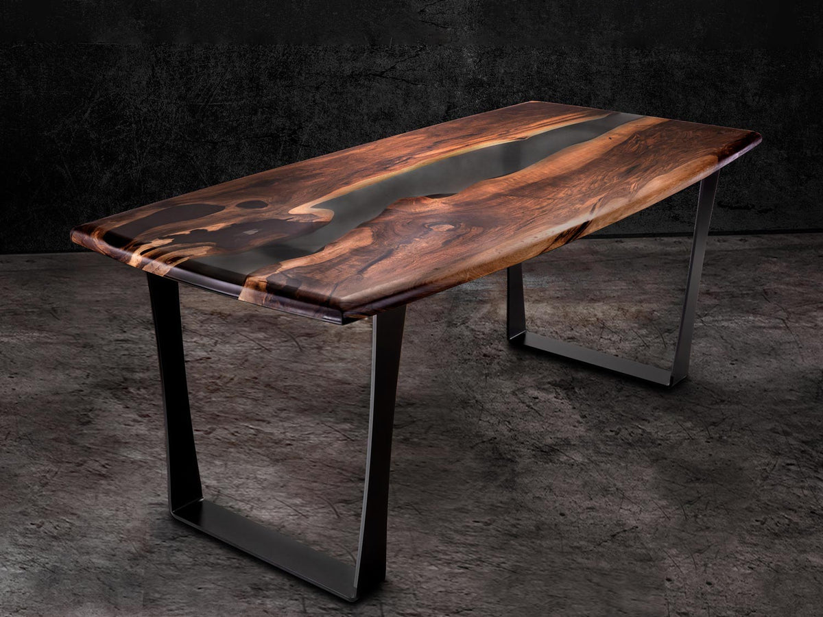 Walnuss Tisch Massivholz mit Epoxidharz WAISTED V Design – Picassi