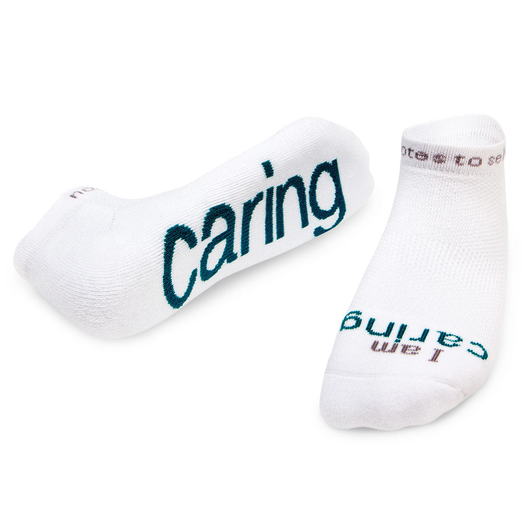 'I am caring' socks | white low-cut socks | notes to self® – notes to