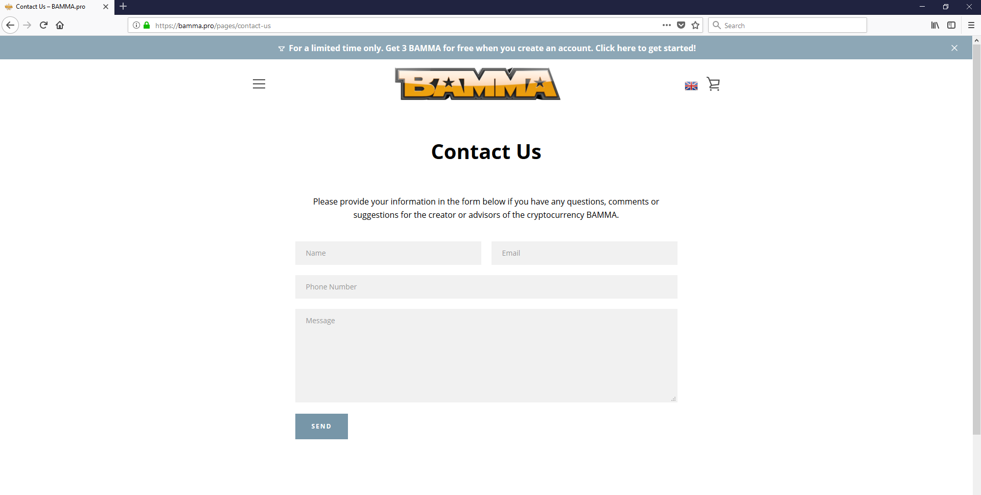 BAMMA.pro contact us page