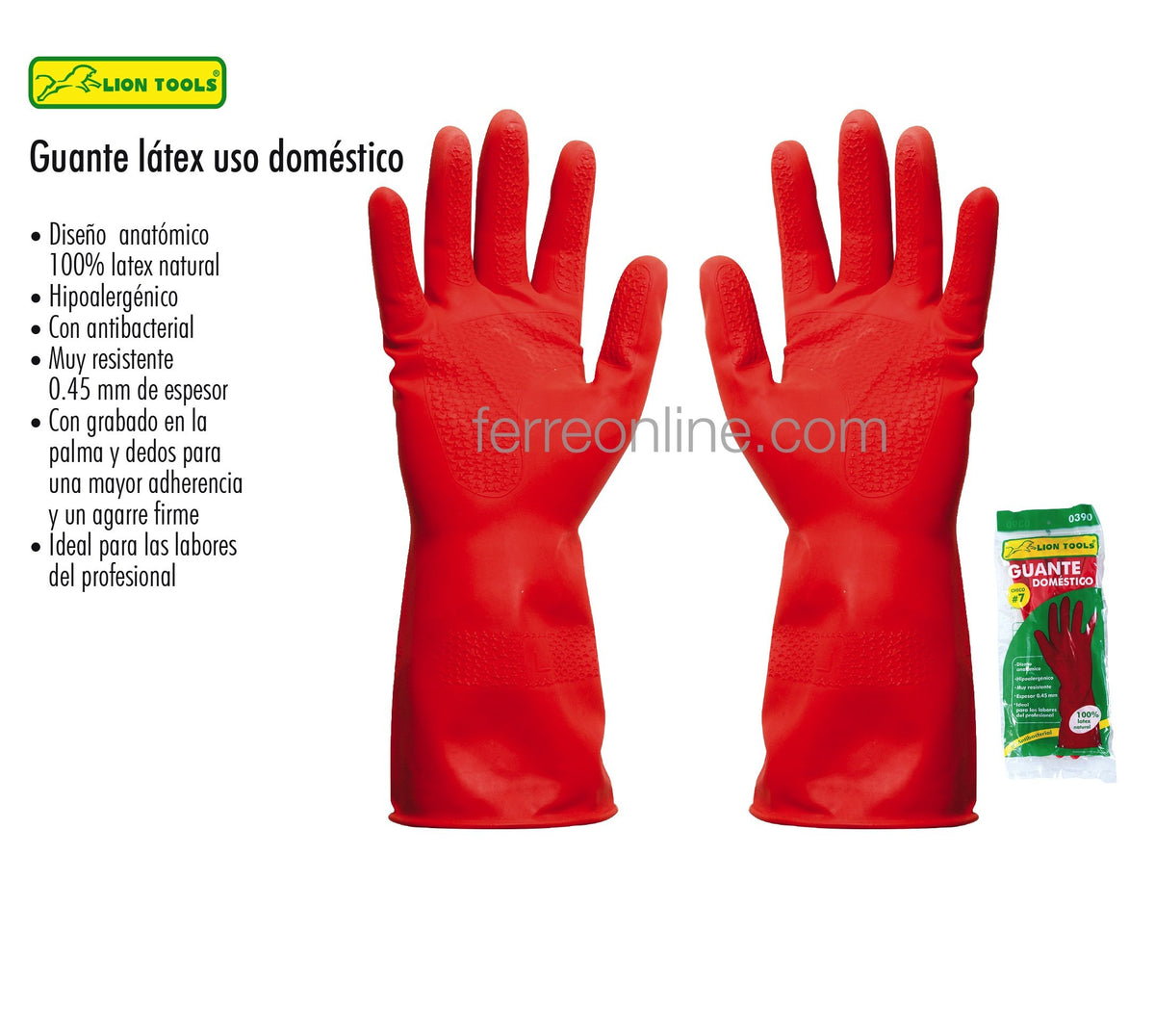 GUANTE LATEX ROJO CHICO LION TOOLS 7170 – (Ferremateriales La Mexicana)