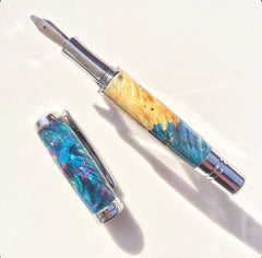 Handcrafted pen blue and yellow design