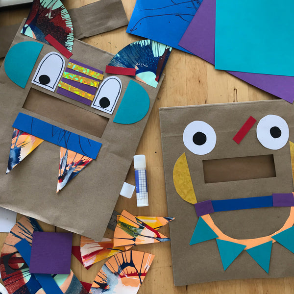 Paper bag monster, robot or animal masks kids craft