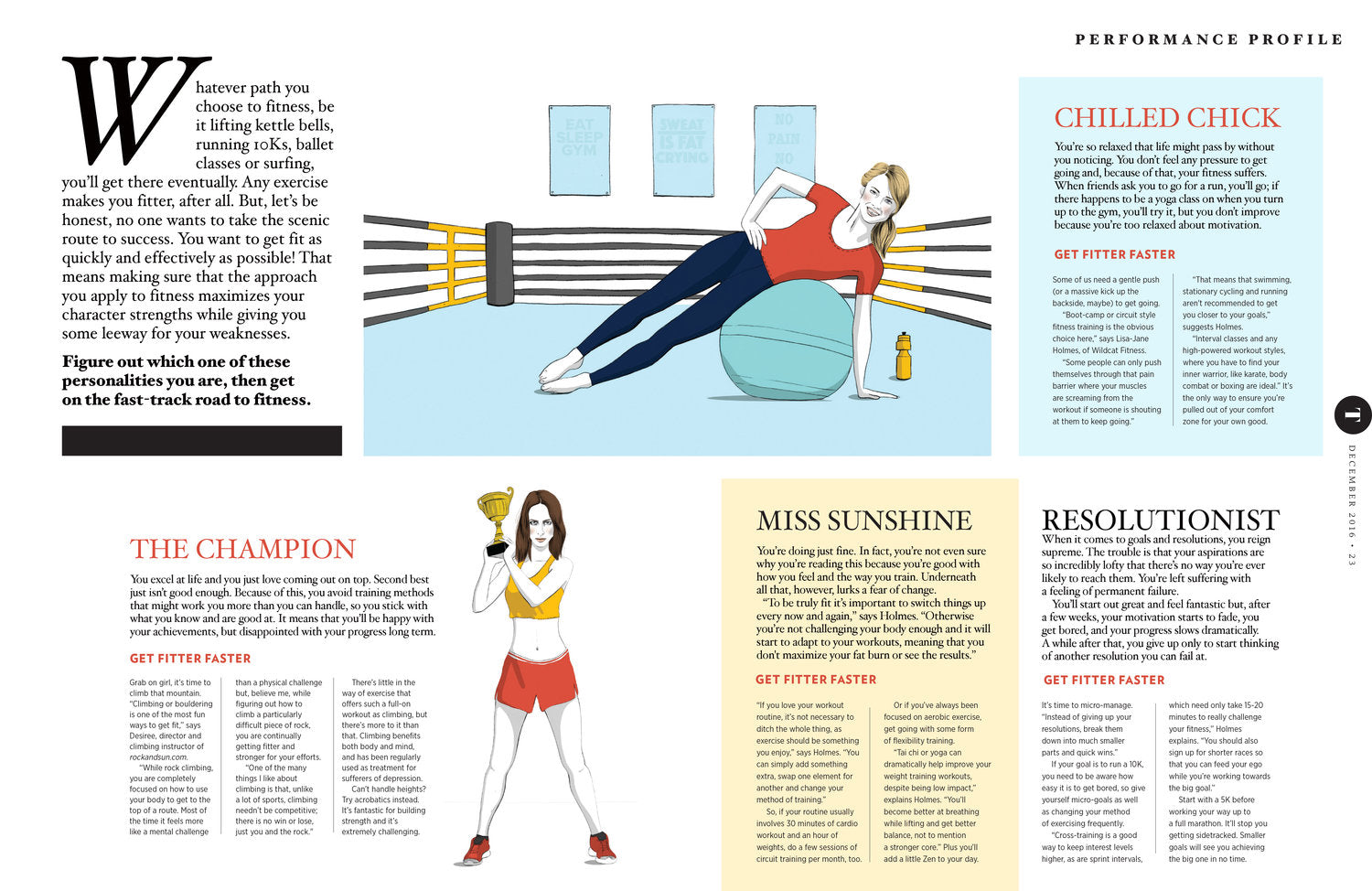 Editorial Illustration MMA Womens Health Magazine, fitness illustration by Melbourne Illustrator Kelly Thompson