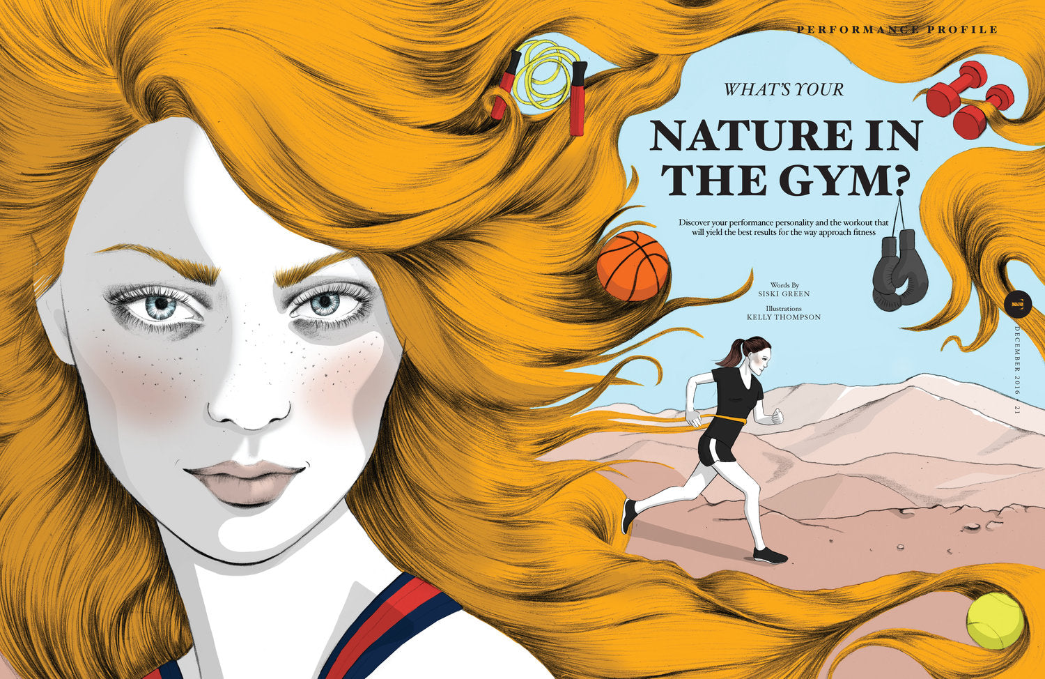 Editorial Illustration MMA Womens Health Magazine, fitness illustration by Melbourne Illustrator Kelly Thompson