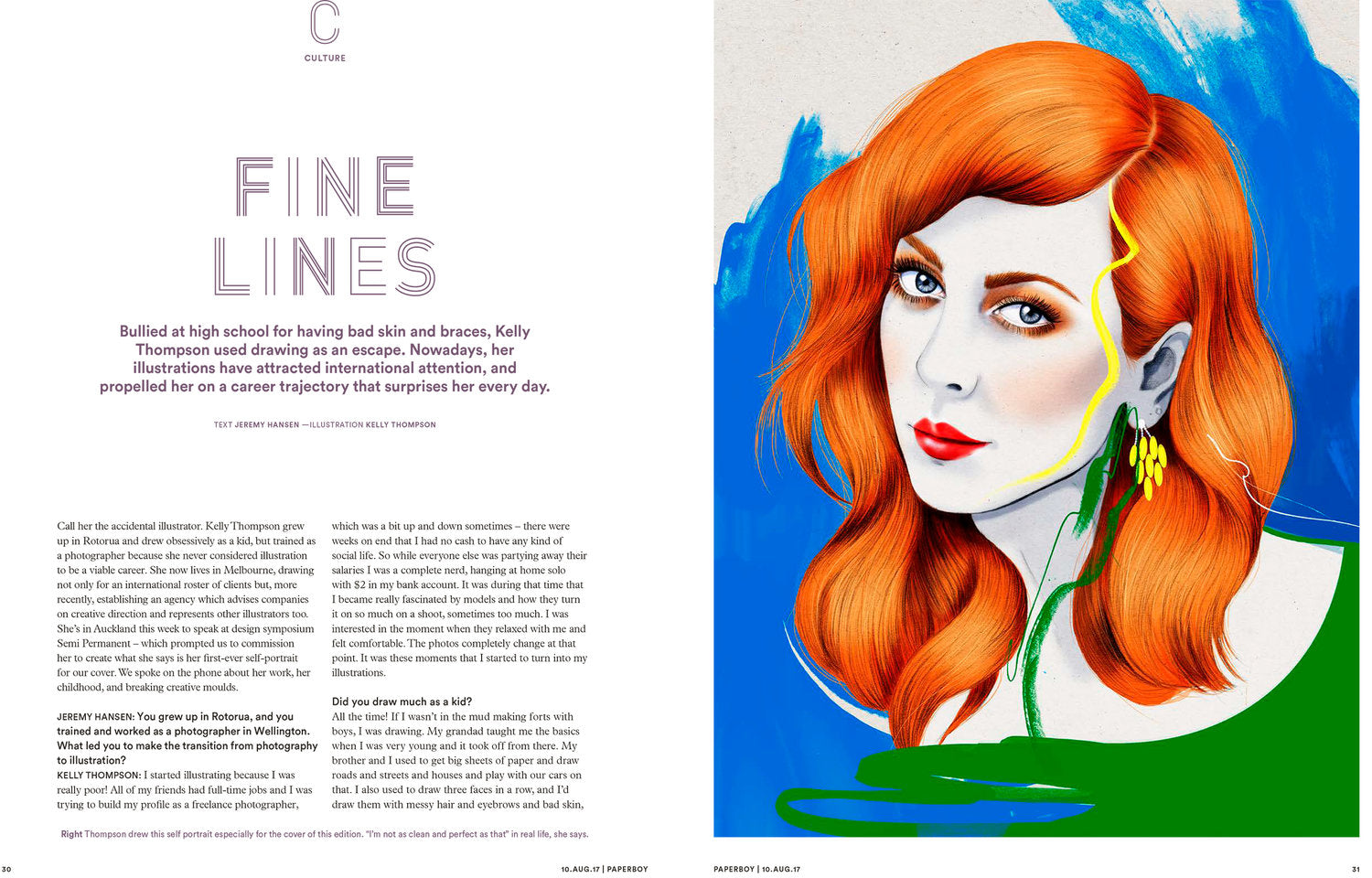 Melbourne Illustrator Kelly Thompson Paperboy Magazine cover self portrait and article