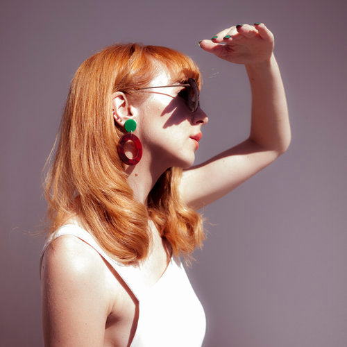 Redhead Melbourne Illustrator wearing Lucilla Gray earrings 