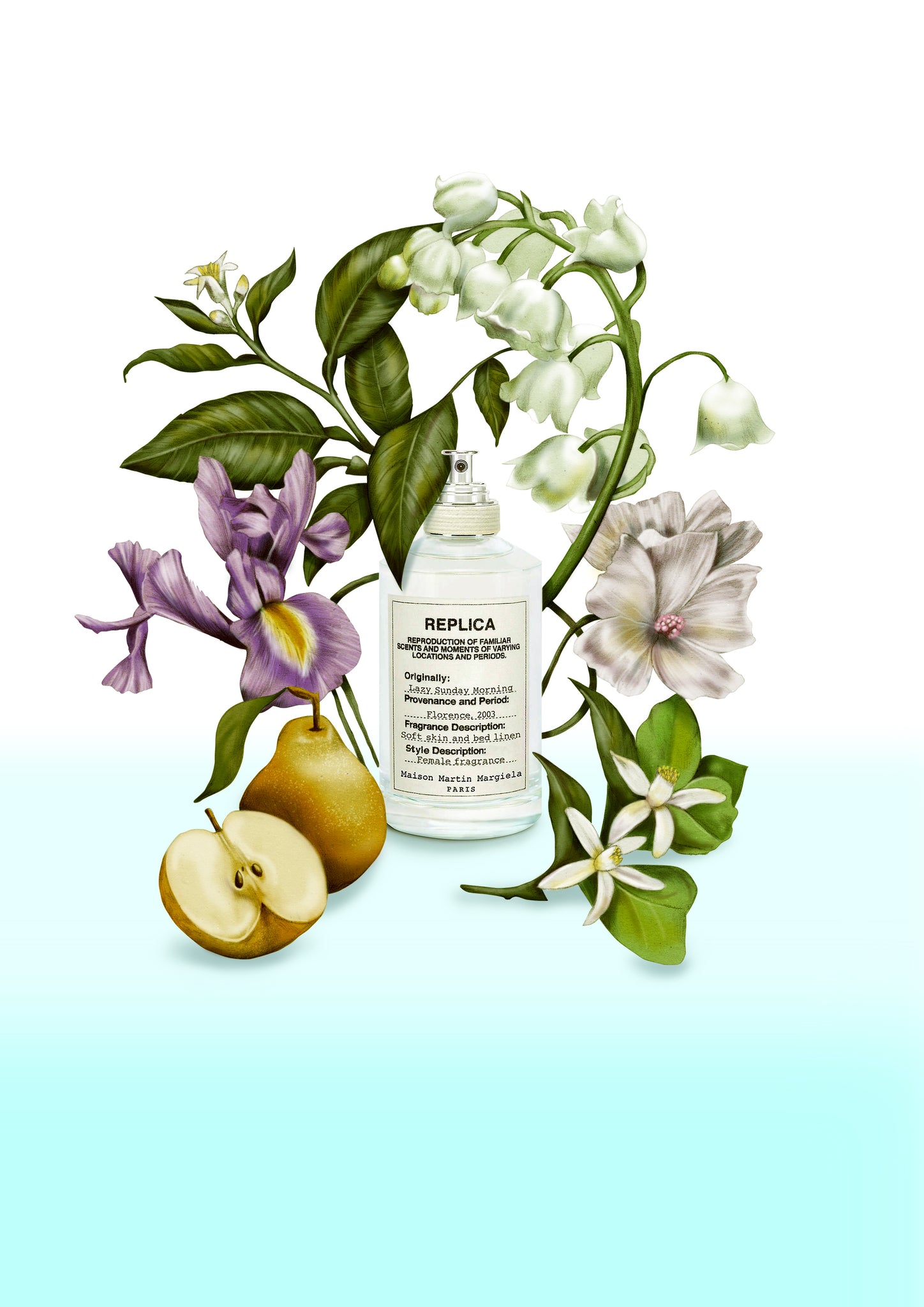 Melbourne Illustrator Kelly Thompson botanical illustrator Maison Margiela Replica Sunday Morning Skin perfume . Floral illustration