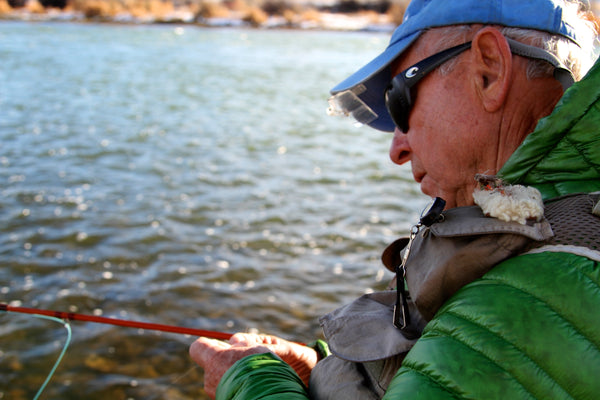 Patagonia founder Yvon Chouinard fly fishing his Epic 580 fiberglass fly rod
