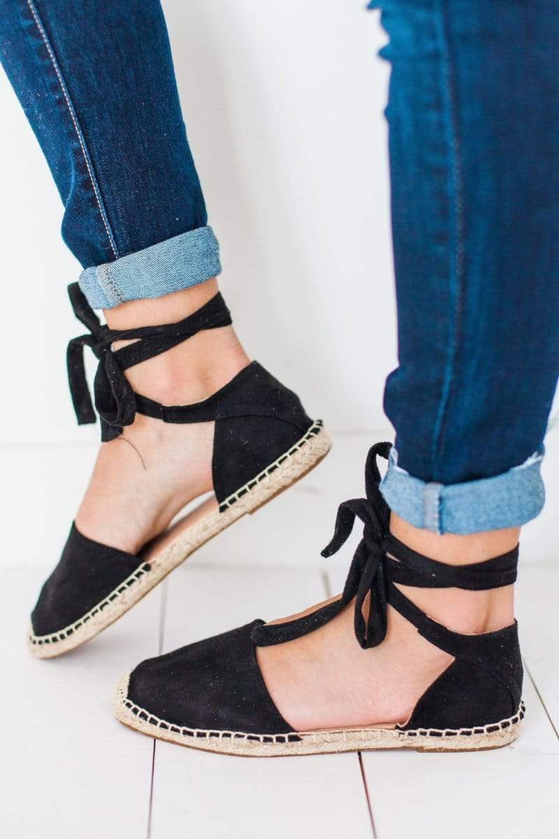 Lace Up Espadrille Flats Black – Lucy