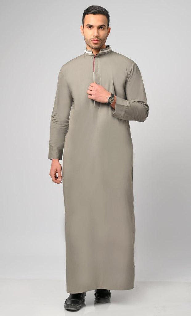 Arabic Neck Detailing Thobe Jubba For Men With Cuffs And Pockets - saltykissesboutique.com