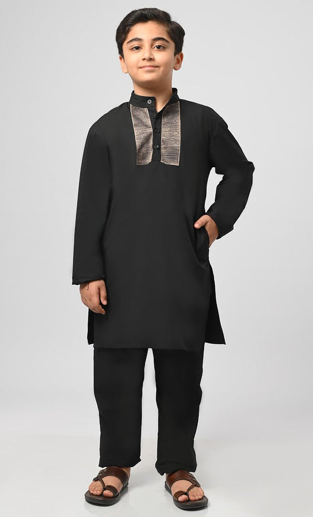 Bilal Muslim Boys Black Kurta Pajama Set - saltykissesboutique.com