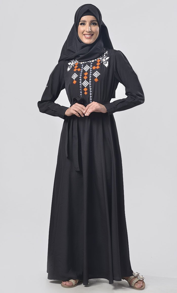 

Black Aari Work Detailing Abaya