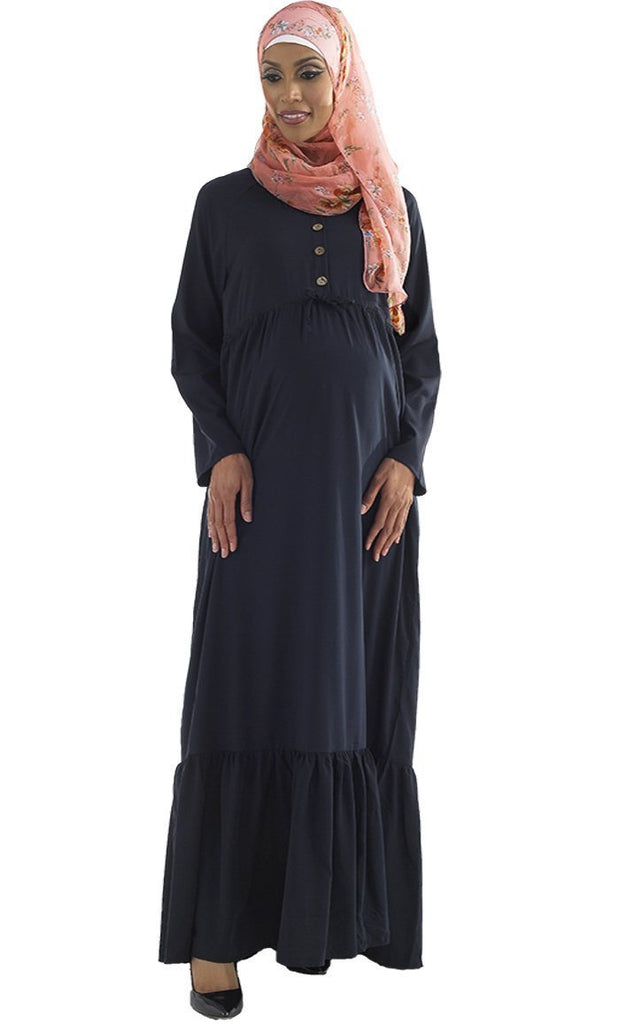 Button Down Ruffled Drop Waist Hem Maternity Abaya Dress - saltykissesboutique.com