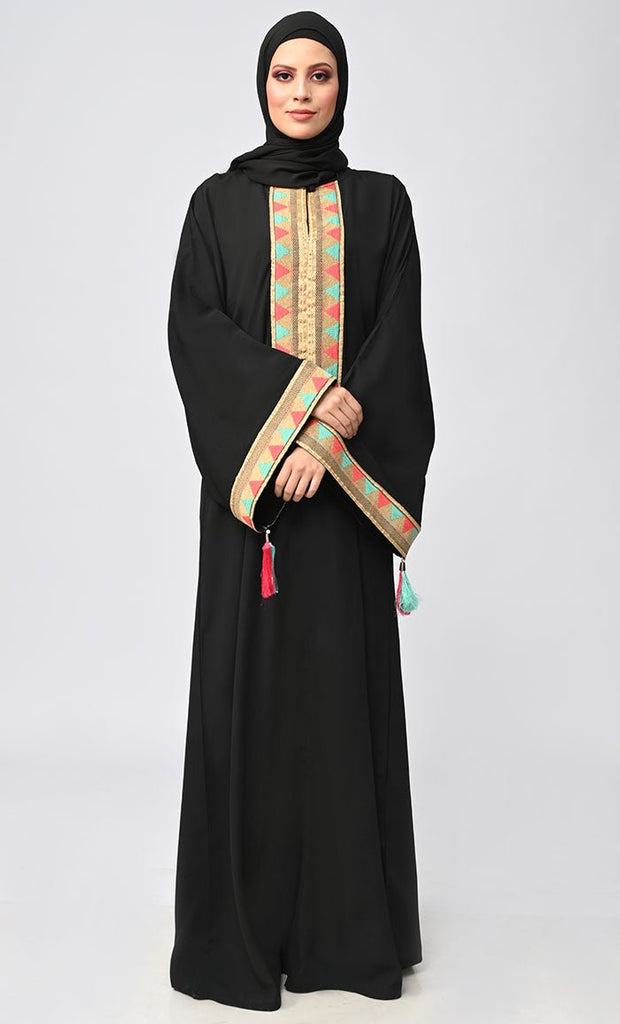 Buy Islamic Lace Detailing Abaya With Tassels - saltykissesboutique.com