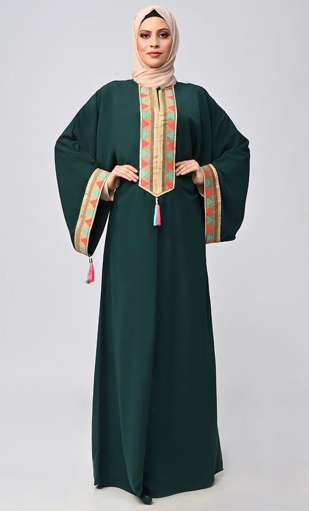 Buy Islamic Lace Detailing Abaya With Tassels - saltykissesboutique.com