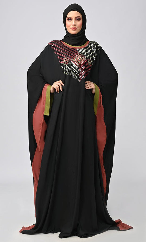 Buy Islamic Sequins Detailing Kaftan Style Abaya - saltykissesboutique.com