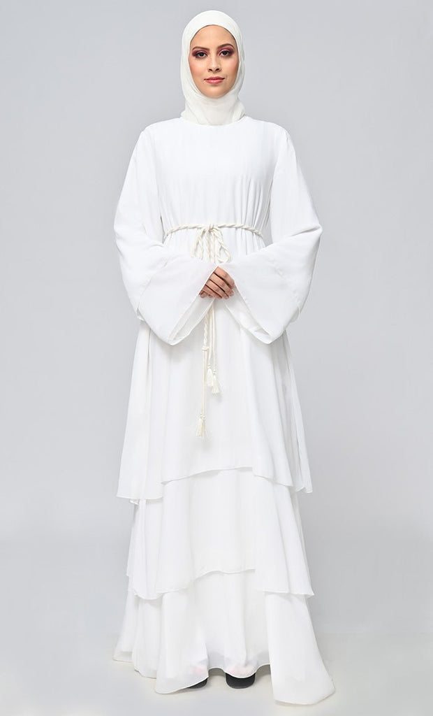 Buy Islamic Tiered Detailing Abaya With Belt - saltykissesboutique.com