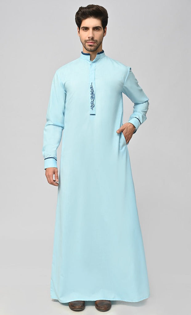 Buy Mens Arabian Contrasting Detailing Embroidered Thobe/Jubba With Pockets - saltykissesboutique.com